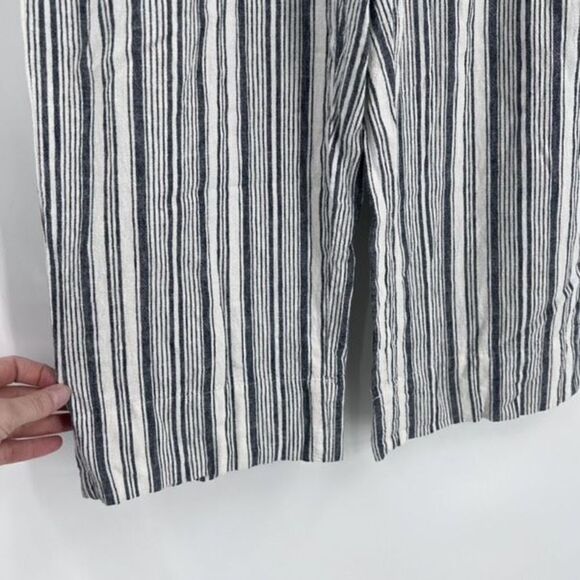 Zac & Rachel Women's Gray Striped Hi Rise Belted Linen Pants Size Medium Cropped - Picture 5 of 10
